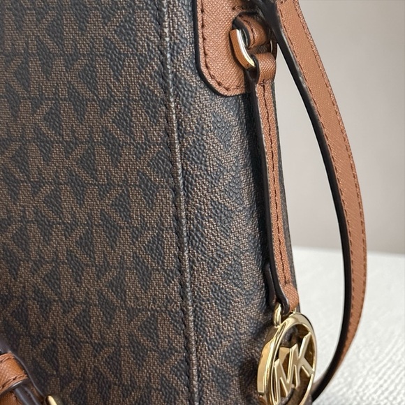 Michael Kors Brown MK Logo Crossbody Bag with Tan Leather Strap - Picture 8 of 14